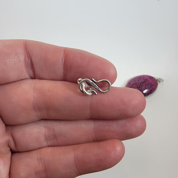 Handmade Rhodonite Gemstone Necklace Sterling Silver Elegant Purple Pink Jewelry - Picture 5 of 10